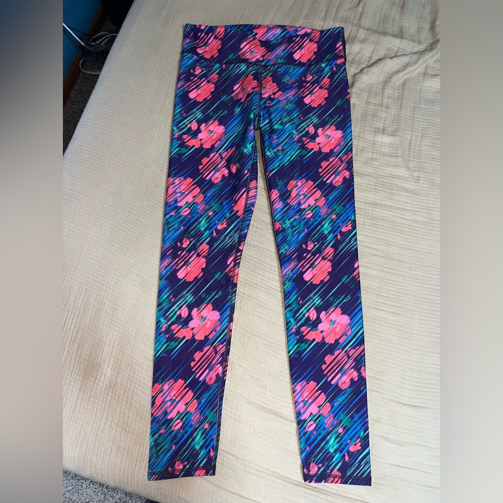 Fabletics Vibrant Floral Leggings - Pink and Blue